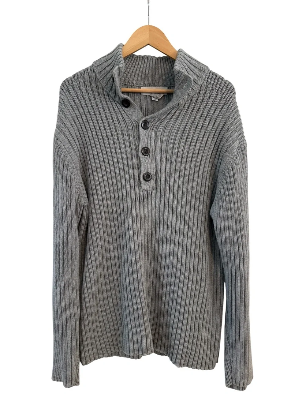 Banana Republic Ribbed Sweater 100% Cotton Grey Mockneck Pullover Men’s Size XL